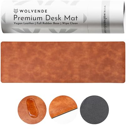 Wolvende Premium Distressed Faux Vegan Leather Desk Mat | Multifunctional Desk Pad for Home Office | (Brown/Tan, 12 x 36)