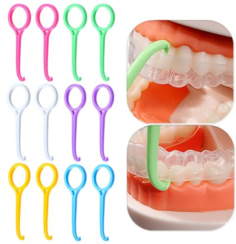 Lot de 12 Outils de Retrait d'aligneur Invisibles pour enlever les dents Aligner les dents Crochet de dentition Correcteur buccal Pour appareils dentaires invisibles (antidérapant,6 couleurs)