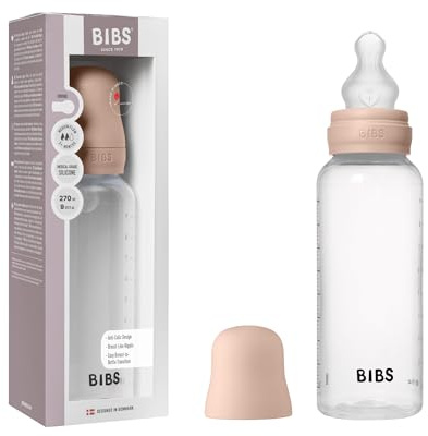 BIBS Baby Bottle 270 ml Silicone Nipple - Anti-Colic, BPA-Free, Round Nipple, Medium Flow, Lightweight & Easy to Clean, Suitable for Newborns 0+ Years - Blush