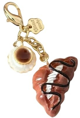 Zeizafa Porte-clés tendance avec pendentif en forme de tasse à café et de pain pour femme et fille pour usage quotidien