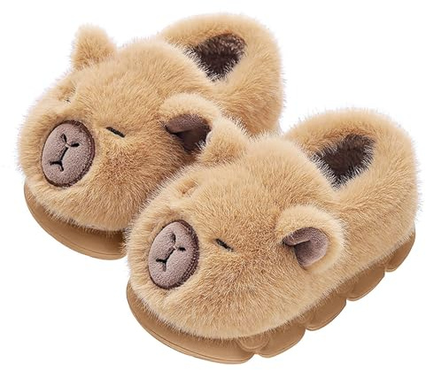 Zapatillas de deporte para niño y niña de peluche cálidas y cómodas de invierno, zapatillas esponjosas con diseño Capybara Kawaii, zapatillas antideslizantes para interior