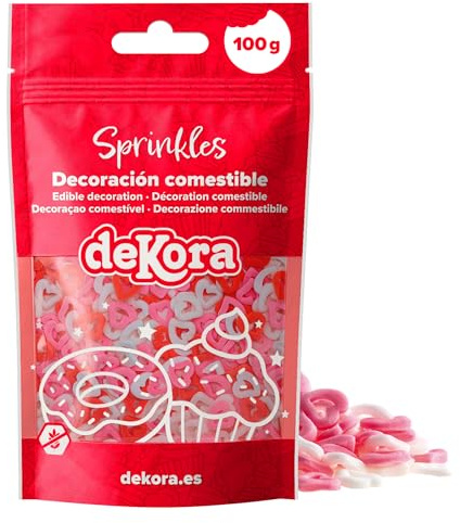 dekora – Confettis de Sucre en Forme de Cœur Creux, 100 g – Décoration Saint-Valentin Chic pour Gâteau, Cupcake et Table Festive