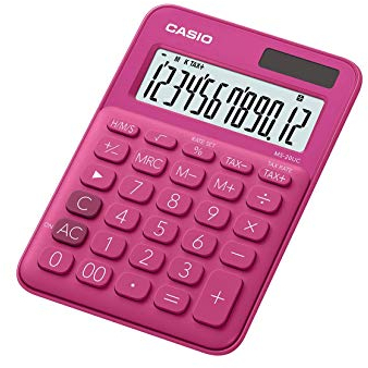 CASIO Tischrechner MS-20UC-RD, 12-stellig, in Trendfarben, Steuerberechnung, Zeitumrechnung, Solar-/Batteriebetrieb, 2.3 x 10.5 x 14.95 cm