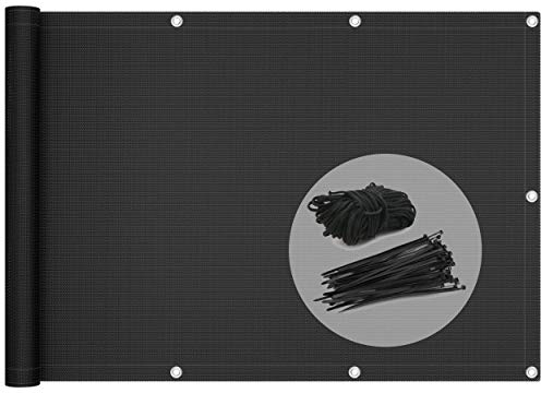 VOUNOT Balkon Sichtschutz 90x600 cm, Balkonbespannung Balkonsichtschutz für Terrasse und Zaun, HDPE Gewebe, UV-Schutz, Wetterfest, Schwarz