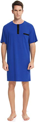 Enjoyoself Men's Cotton Pyjama Tops Soft Breathable Nightgown Knee Length Night Shirts Short Sleeve Nightwear Lounge Wear