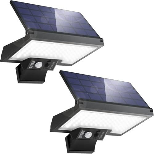 JESLED Faretto LED da Esterno Solare con Sensore di Movimento, 108LED 2600mAh Lampada Solare da Esterno Girevole, 4 Modalità Luci Solari Esterno Ricaricabile, 2 Pezzi