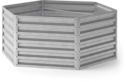 ok-Living Hochbeet Kräuterbeet Gemüsebeet sechseckig 129x129x60cm (LxBxH) Silber Pflanzkasten Frühbeet Aufzucht Beet Garten