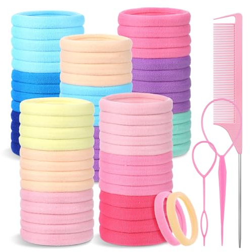 aurorayer 100 Stück Haargummis Mädchen,4.3cm Große Seamless Bunt Elastisch Haargummis Damen with Stielkamm für Mädchen,Damen Haar