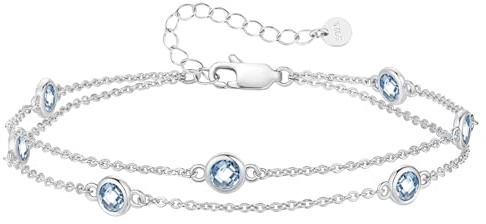 LOUISA SECRET Armband silber 925 damen mit Zirkonia Armband Doppelt Kette Verstellbar Armkette Valentinstag Muttertag Geburtstags Weihnachten Geschenk für Sie Frauen Freundin (925 Silver-03-Mär)