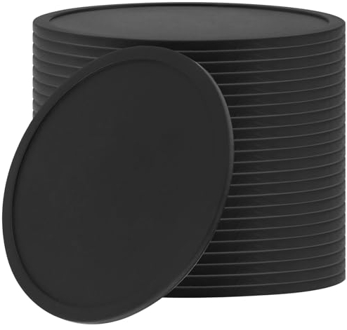 YUENPUN 24 posavasos de silicona negra para bebidas, posavasos redondos de vidrio negro, posavasos de silicona antideslizantes para tazas, posavasos de silicona para bebidas calientes para café,