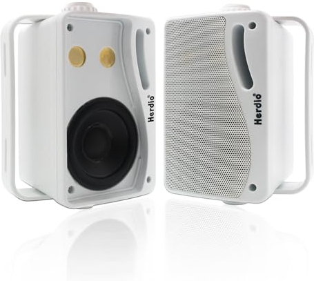 Herdio 3,5-Zoll Passive Outdoor-Lautsprecher 200W 3-Wege-Meereslautsprecher wasserdichte wetterfeste Hochleistungen für die Innengarten im Freien im Freien in der Innenboot (1 Paar, Weiß)