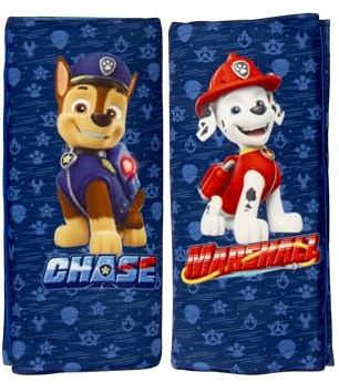 Paw Patrol Set of 2 Blue Mini Pads featuring Chase and Marshall. Ideal for child seat seat belts. Extra Comfortable and Washable.