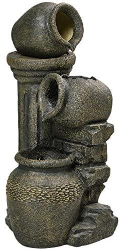 Outsunny Fontaine de Jardin d'ornement Zen 3 jarres débit réglable Pompe à Eau Submersible Incluse dim. 36,5L x 32l x 73H cm résine Gris