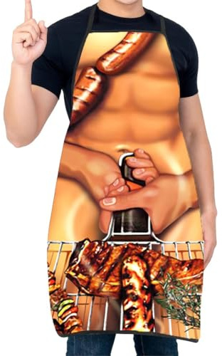 KOQAIIZ BBQ Förkläde Män, Sexig Rolig Kreativ Grembiul, Grillförkläde, Kök För Män Pojkvän Gåvor, Party, Muscle Nerd, 3D, Apelsin, circa 60 x 80 cm