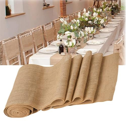 Camino de Mesa Yute, 30x275cm, Tela Arpillera, Antideslizante, para Decoración, Boda, Bautizo, Comunión