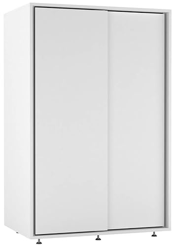 URBNLIVING 120cm 2 Sliding Door Wardrobe, Freestanding Bedroom Closet with Hanging Rail & Durable Feet, Engineered Wood Storage Cupboard for Kids Room, Nursery or Small Spaces