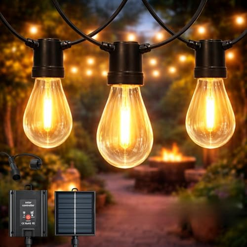 M mimotec - Ghirlanda luminosa a LED solare per esterni da 6,5 m, luce calda 2700K, 10 lampadine, IP54 impermeabile, decorazione per giardino, patio, facciata e terrazza