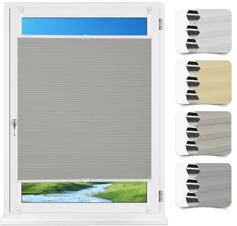 Allesin Wabenplissee ohne Bohren Klemmfix Thermo Verdunklungsplissee 90x130cm(BxH) Grau | 100% Verdunkelnd & Sicht- & Schallschutz | Für Schlafzimmer, Wohnzimmer, Kinderzimmer, Fenster & Tür