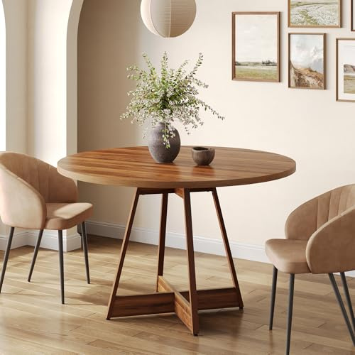 Tribesigns Esstisch Rund für 2-4 Personen, 100 cm Runder Küchentisch für Esszimmer, Kleiner Tisch mit Robuster Ständerbasis, Landhaus-Bistrotisch Esszimmertische für Restaurant, Braun