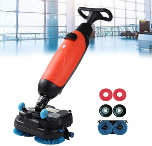 Pvxa Compact Walk Behind Commercial Floor Scrubber Dryer, 18 Commercial Floor Scrubber Machine, Rotary Double Brushes, 360° Rotating Head,for Wooden Floors, Tiles, Marble Red