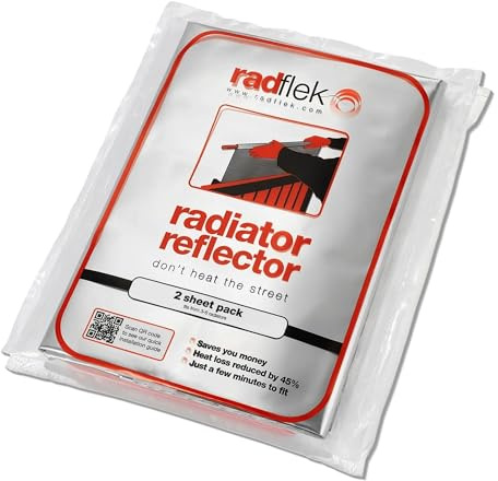 Radflek Radiator Reflector Panels - Heat Reflective Radiator Foil Sheet - Contains 8 Energy Saving Radflek Radiator Reflectors - Easy Install with Manual and Clips Included - Fits Up to 16 Radiators