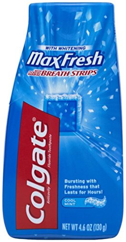Colgate MaxFresh Fluoride Toothpaste with Mini Breath Strips, Whitening, Cool Mint 4. 6 oz (Pack of 7)
