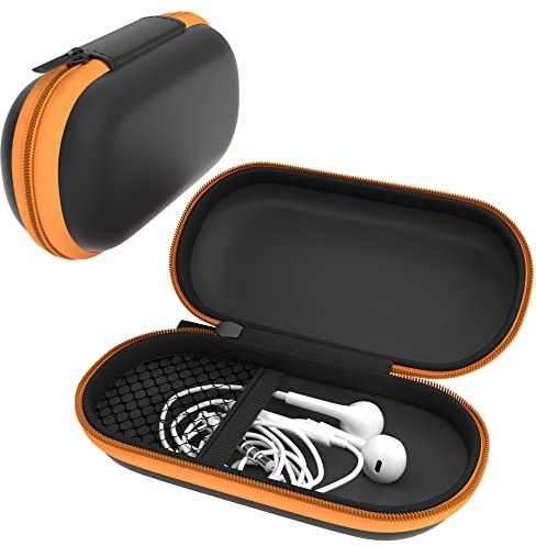 EAZY CASE Universal Tasche für In-Ear Kopfhörer mit Netzfach - Hardcase Aufbewahrungsbox, Schutztasche mit umlaufenden Reißverschluss, extra klein, oval, Orange