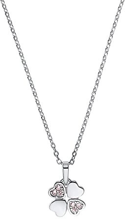 Amor Kette mit Anhänger 925 Sterling Silber Mädchen Kinder Halsschmuck, mit Zirkonia synth, 35+3 cm, Silber, Kleeblatt, Kommt in Schmuck Geschenk Box, 2021273