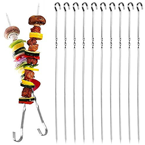 HERCHR Pinchos Extra Largos para brochetas, 10 Paquetes de brochetas de Metal para Asar Pinchos de Acero Inoxidable Reutilizables para Asar