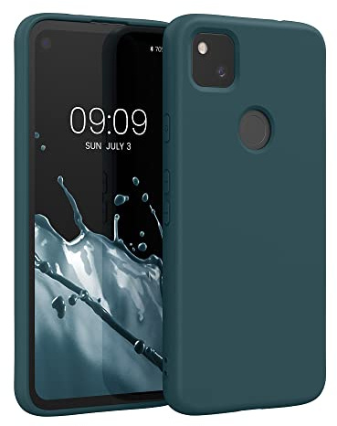 kwmobile Hülle kompatibel mit Google Pixel 4a Hülle - gummierte TPU Silikon Handyhülle - Schutzhülle für kabelloses Laden - Case in Petrol matt