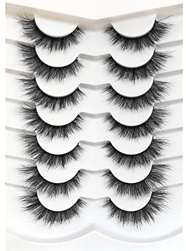 Pooplunch False Eyelashes Cat Eye Look Natural Volume Lashes Wispy Short Fake Eyelashes Faux Mink Lashes 7 Pairs Pack