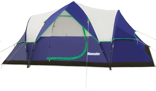Mansader Tienda de campaña familiar para 6 personas, tienda de campaña desplegable instantánea extendida con mosca impermeable y techos de malla, puertas y ventanas, instalación rápida