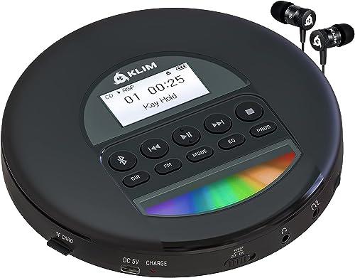 KLIM Nomad - Reproductor CD portatil con batería Interna de Larga duración - Nuevo 2023 - Auriculares KLIM Fusion - CD Player Mini Compacto - Radio FM Compatible con CD-R, CD-RW MP4 (Reacondicionado)
