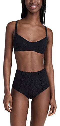 Lisa Marie Fernandez Women's Balconette High Waist Bikini Set, Black Seersucker, XL