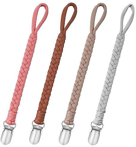 Baby Schnullerkette Clip, Schnullerkette Baumwolle Schnullerband Mädchen und Jungs Schnullerketten Clips für Lätzchen Dreieckstuch Sauger/Kinderwagen/Babytrage/Autositz, schnullerband (4 Stücke)