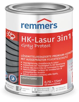 Remmers Aqua HK-lasyr 3-i-1 Grey Protect grafitgrå, matt, 0,75 liter, träglasyr, premium trälasyr utomhus, naturliga gråtoner, 3-i-1 träskydd