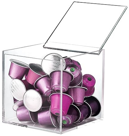 DARENYI Coffee Pod Holder with Lid, 5 x 5 inch Acrylic Storage Box for Nespresso VertuoLine Capsule K Cup Kcup Holder Coffee Pod Tea Bag Candy Storage Organizer Container