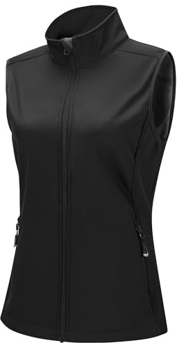 33,000ft Weste Damen Outdoor Leichte Softshell-Weste Ärmellose Jacke Winddichte Fleece Damenweste für Laufen Golf Wandern Schwarz 48