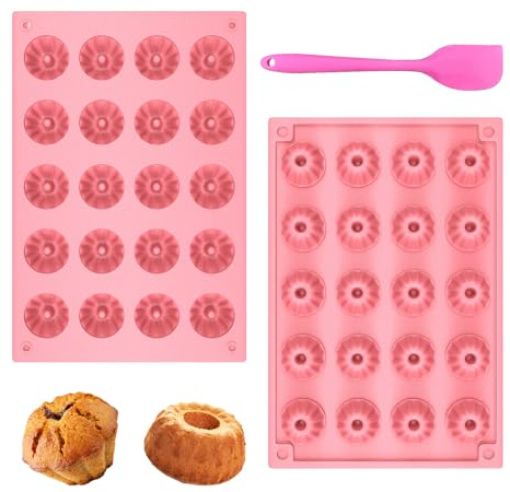 Realjoy 2 Stück Mini Gugelhupfform, Silikon Gugelhupf Kuchenform Klein Silikon Gugelhupf Backform, Wiederverwendbare Silikon Savarin Form Muffinförmchen mit Antihaftbeschichtung (29x19.5x2.5cm)