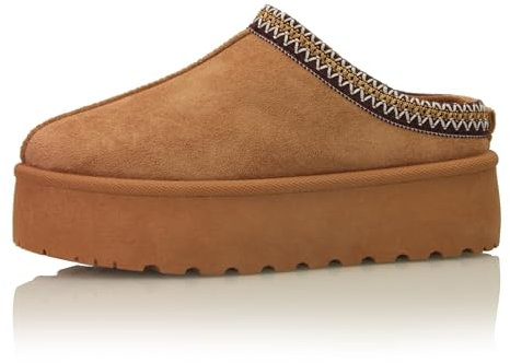 Procity Damen Prints Warm Gefüttert Hausschuhe Pantoffeln mit Plateau Profilsohle Camel 39