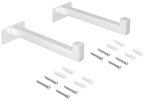 Emuca - Set di supporti per mensole in legno dritto con tubo quadro, Acciaio, Verniciato bianco
