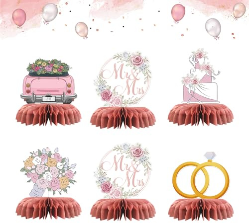 Mr and Mrs Table Honeycomb Centerpieces, Wedding Table Topper Paper Poster Centerpieces Bridal Shower Party Table Sign Bride & Groom Wedding Engagement Party Decorations 6 PCS