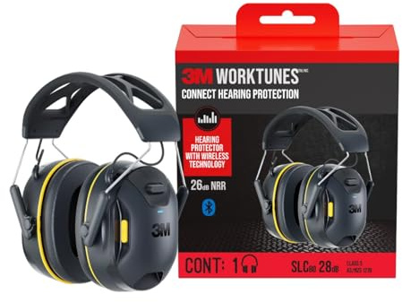 3M WorkTunes Connect - Protector auditivo inalámbrico con tecnología Bluetooth, protección auditiva Bluetooth con una clasificación de reducción de ruido de 26 dB, negro, estándar