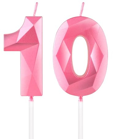 mciskin Pink 10th Birthday Candles, 3D Number 10 Candles for Cake, Girls Boys 10th Birthday Decorations,Pearl Pink Candle Cake Topper Decorations for Birthday Party Weddings Anniversary Supplies