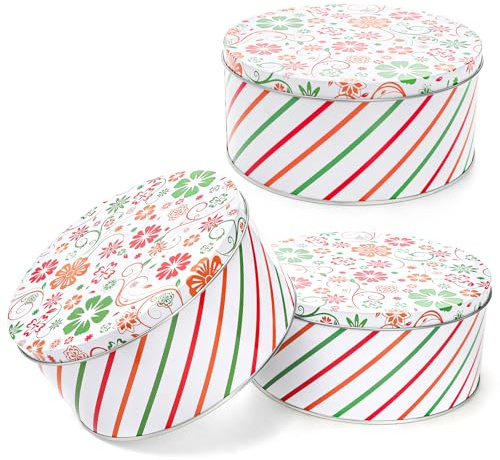 Yopay 3 Pack Metal Cookie Tins, Stackable Round Cookie Gift Tins for Storing Patisseries, Puff Pastries Craft Supplies, Baking Cake Container for Easter, Christmas and Year Round