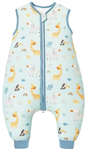 Chilsuessy Sacco nanna con piedi, 2,5 Tog, per tutte le stagioni, sacco nanna con gambe, per bambini, 2,5 tog/verde zoo, 70 cm, altezza del bambino 80-90 cm