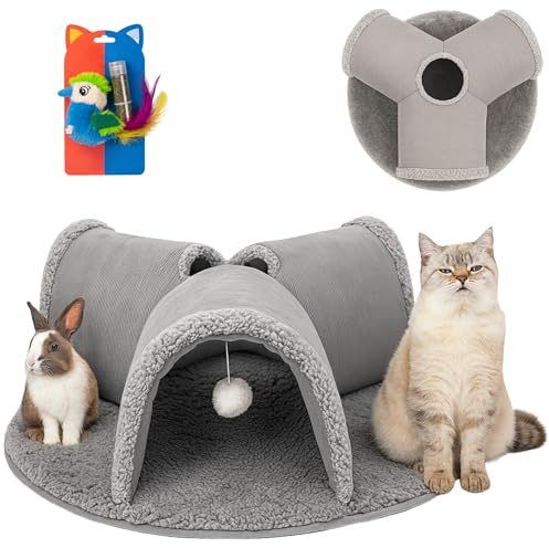Lamula 3-Way Cat Tunnel with Toys & Catnip Bundle – Interactive Cat Tunnel for Indoor Cats and Kittens, Durable Foldable Pet Play Tube for Exercise, Enrichment, Hiding & Daily Entertainment