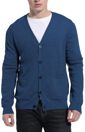 VanKee Cardigan de Punto para Hombre Chaqueta de suéter de Punto de Casual Moda para Hombre Cuello V Cierre de Botones y Bolsillos para Chaqueta Primavera y Otoño Cómodo Suave Abrigo