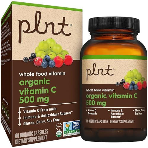 plnt Organic Vitamin C a Whole Food Vitamin a Immune and Antioxidant Support a 500 MG (60 Organic Capsules)