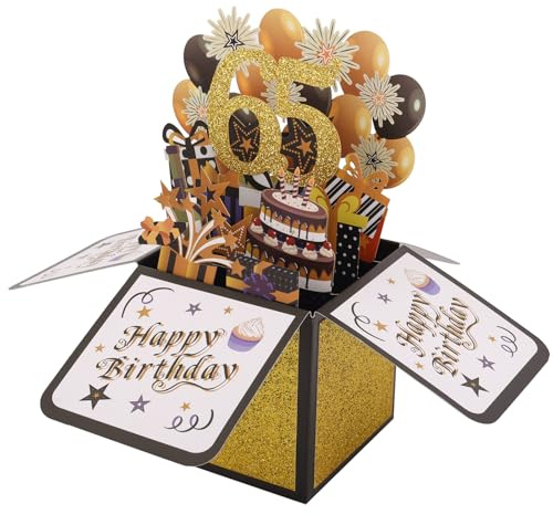 Happy 65th Birthday Pop-Up-Kort, Multifärgad Födelsedag 3D Gratulationskort med Kuvert Rolig Pop-Up Låda Dekoration för Män Kvinnor Bästa 65th